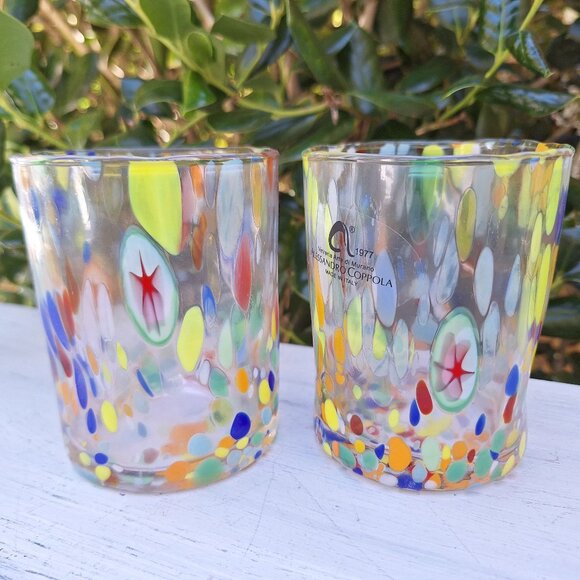 2 Murano Drinking Glasses Millefiori Glass Cups Tumblers Made Italy Millefiori - Picture 13 of 16